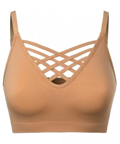 Women's Soft Seamless Triple Criss-Cross Front Adjustable Strap Bralette Sport Bra - Coffee - CG18XT5ONS4 $18.04 Bras