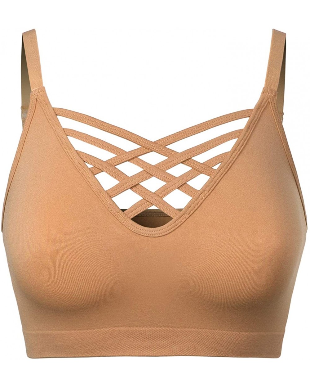 Women's Soft Seamless Triple Criss-Cross Front Adjustable Strap Bralette Sport Bra - Coffee - CG18XT5ONS4 $18.04 Bras