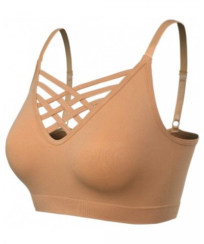 Women's Soft Seamless Triple Criss-Cross Front Adjustable Strap Bralette Sport Bra - Coffee - CG18XT5ONS4 $18.04 Bras