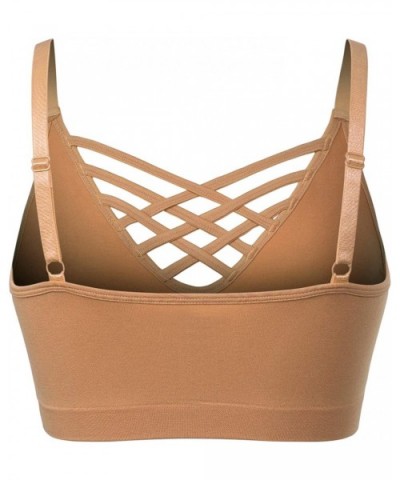 Women's Soft Seamless Triple Criss-Cross Front Adjustable Strap Bralette Sport Bra - Coffee - CG18XT5ONS4 $18.04 Bras