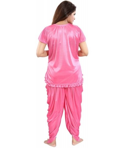 Satin Solid Top & Patiyala Pyjama Night Suit for Women (Multicolor- Free Size) - Pink - CB18ZGQSQC3 $59.05 Sets