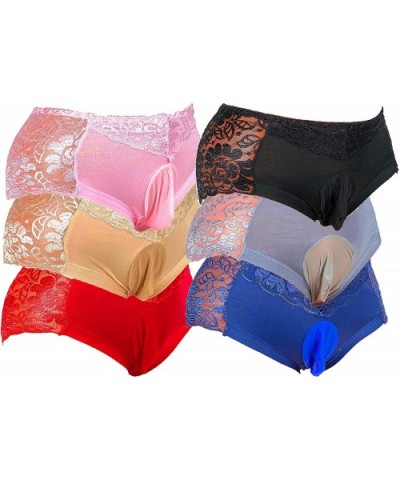 Ice Silk and Lace Mens Sissy Pouch Panties / Mens Panties - Tan (Style 2) - CD19EYG2HI6 $27.63 Briefs