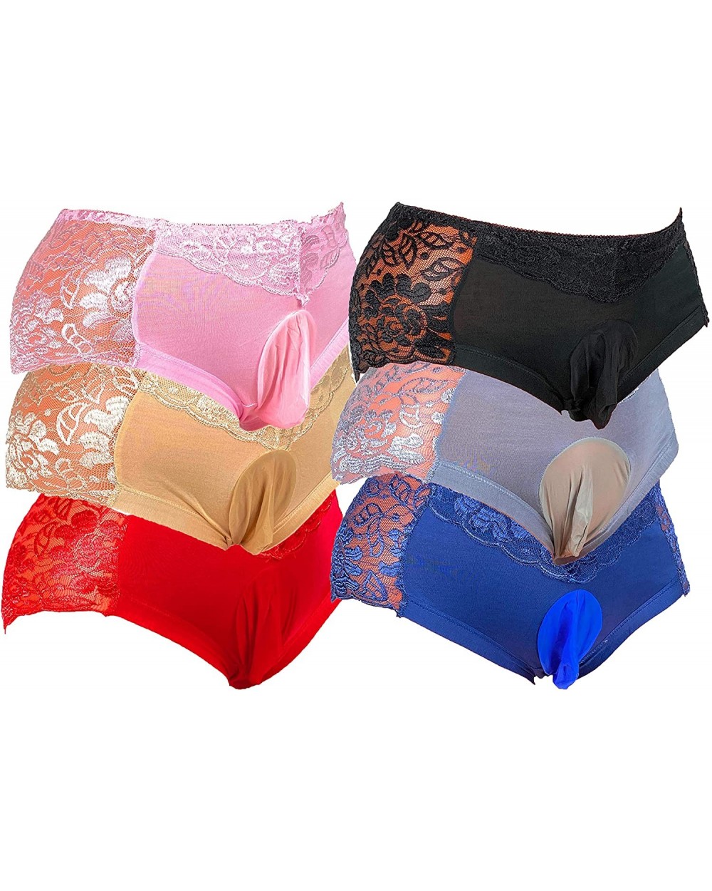 Ice Silk and Lace Mens Sissy Pouch Panties / Mens Panties - Tan (Style 2) - CD19EYG2HI6 $27.63 Briefs