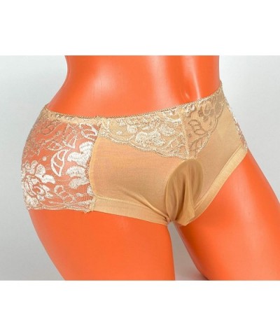 Ice Silk and Lace Mens Sissy Pouch Panties / Mens Panties - Tan (Style 2) - CD19EYG2HI6 $27.63 Briefs