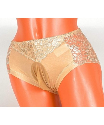 Ice Silk and Lace Mens Sissy Pouch Panties / Mens Panties - Tan (Style 2) - CD19EYG2HI6 $27.63 Briefs