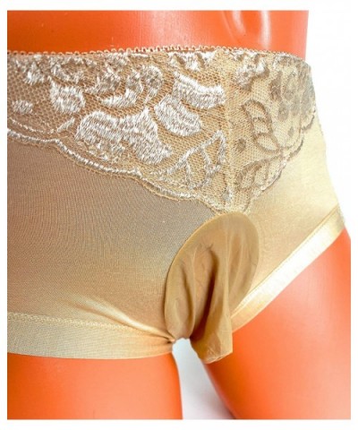 Ice Silk and Lace Mens Sissy Pouch Panties / Mens Panties - Tan (Style 2) - CD19EYG2HI6 $27.63 Briefs