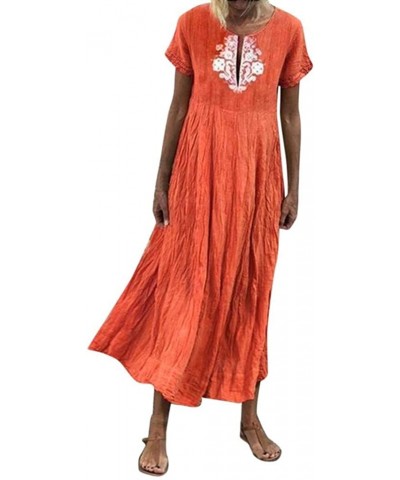 Floor Length Maxi Dresses for Women Summer Casual Vintage Party Dress Ladies Plus Size Dresses Lace Spliced - Orange - CK18W6...