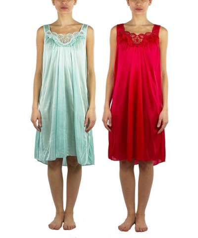 2 Pack of Silky Lace Accent Sheer Sleeveless Nightgowns - Medium to 4X Available (9006) - Pack E - C918S7C27EI $26.39 Nightgo...