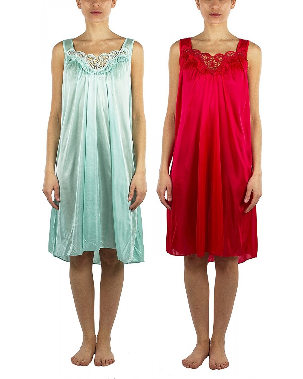 2 Pack of Silky Lace Accent Sheer Sleeveless Nightgowns - Medium to 4X Available (9006) - Pack E - C918S7C27EI $26.39 Nightgo...