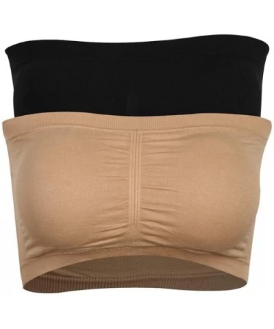 Wirefree Bandeau Bra Strapless Tube Tops for Women - 2 Pack-black+beige - CX18LG2NXE5 $25.76 Bras