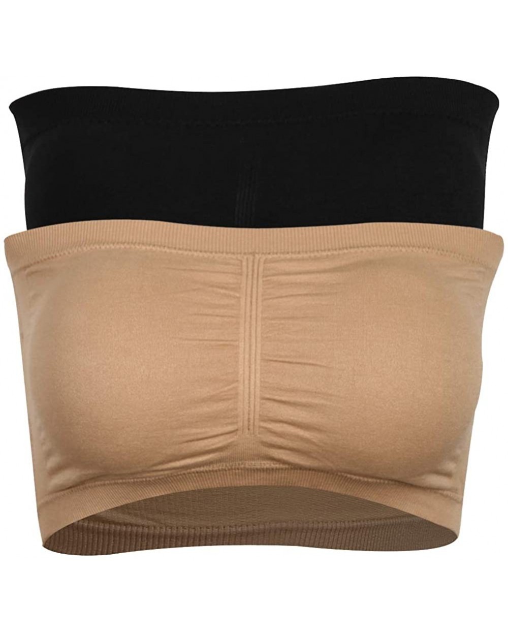 Wirefree Bandeau Bra Strapless Tube Tops for Women - 2 Pack-black+beige - CX18LG2NXE5 $25.76 Bras