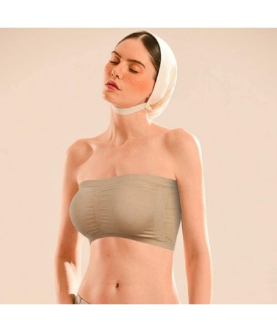 Wirefree Bandeau Bra Strapless Tube Tops for Women - 2 Pack-black+beige - CX18LG2NXE5 $25.76 Bras