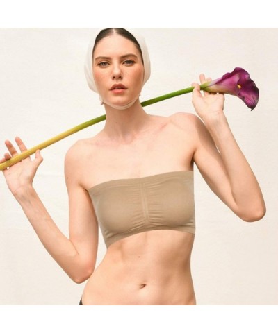 Wirefree Bandeau Bra Strapless Tube Tops for Women - 2 Pack-black+beige - CX18LG2NXE5 $25.76 Bras