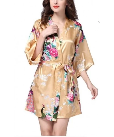 Women's Robes Peacock Blossoms Kimono Silk Nightwear Short Style - Yellow - CY12NQXLVZ2 $34.86 Nightgowns & Sleepshirts