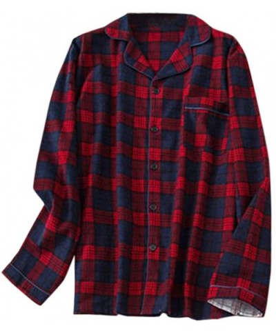 Mens Button Down Pajamas Set Lightweight Long Cotton Sleepwear Loungewear - Plaid/Red - CN19DEO9W4R $51.47 Sleep Sets