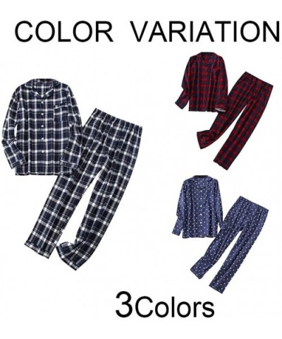 Mens Button Down Pajamas Set Lightweight Long Cotton Sleepwear Loungewear - Plaid/Red - CN19DEO9W4R $51.47 Sleep Sets