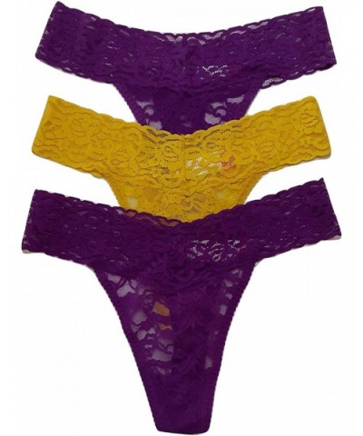 Intimates Women's 3pk All Lace Thong Panties - Plum- Mustard- Plum - CT1953ZUXKK $23.06 Panties