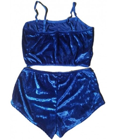 Women's Velvet 2PCS Outfits Spaghetti Strap Crop Top and Shorts Pajama Sets Pjs Lounge Wear - Royal Blue - CQ19D3NK67R $16.10...