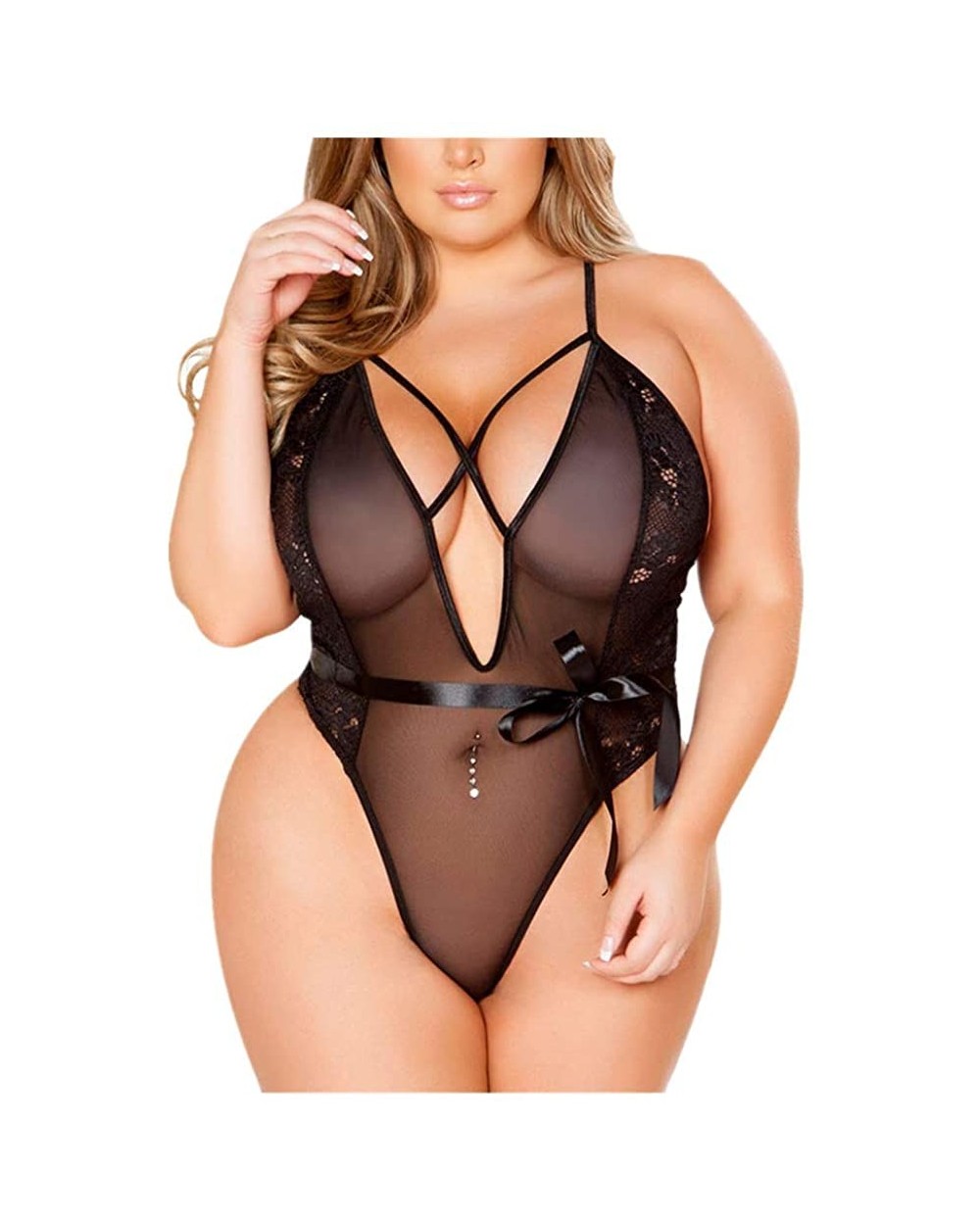 Womens Lingerie for Sex Plus Size Lace One Piece Bodysuit Temptation Chemise Underwear Teddy Sleepwear - Black - C418Q0S5RO9 ...