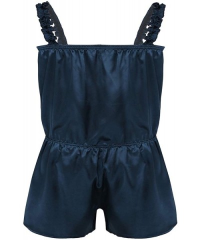 Men's Sissy Silky Satin Nightwear Leotard Short Jumpsuit Spaghetti Pajama Suits - Navy_blue - C518U6ED5EE $37.16 Sleep Sets