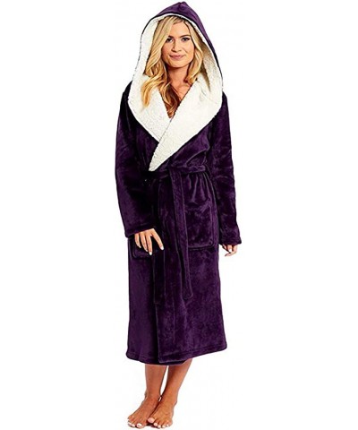 Women Nightgowns Winter Sleepshirts Plush Lengthened Pajama Shawl Bathrobe Solid Color Robe Coat - Purple - CO194CTSDZY $37.6...