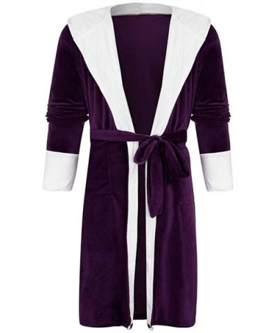 Women Nightgowns Winter Sleepshirts Plush Lengthened Pajama Shawl Bathrobe Solid Color Robe Coat - Purple - CO194CTSDZY $37.6...