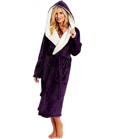 Women Nightgowns Winter Sleepshirts Plush Lengthened Pajama Shawl Bathrobe Solid Color Robe Coat - Purple - CO194CTSDZY $37.6...