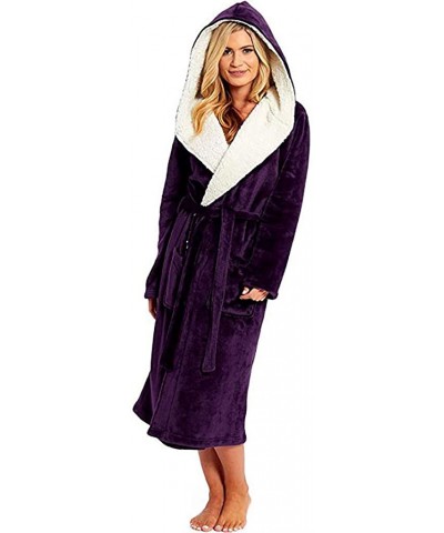 Women Nightgowns Winter Sleepshirts Plush Lengthened Pajama Shawl Bathrobe Solid Color Robe Coat - Purple - CO194CTSDZY $37.6...