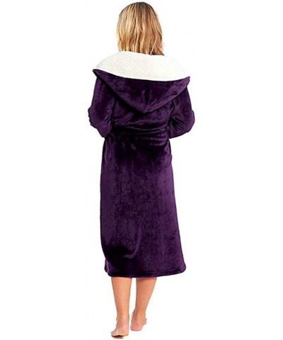 Women Nightgowns Winter Sleepshirts Plush Lengthened Pajama Shawl Bathrobe Solid Color Robe Coat - Purple - CO194CTSDZY $37.6...