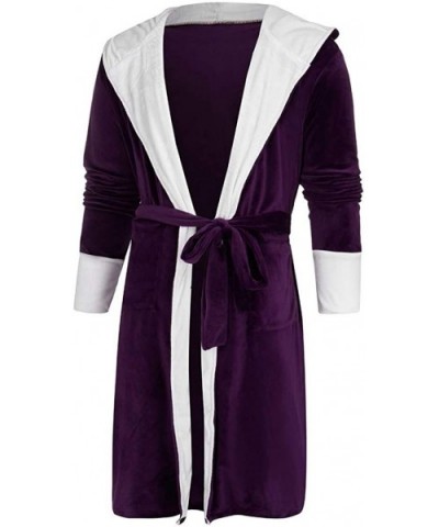 Women Nightgowns Winter Sleepshirts Plush Lengthened Pajama Shawl Bathrobe Solid Color Robe Coat - Purple - CO194CTSDZY $37.6...