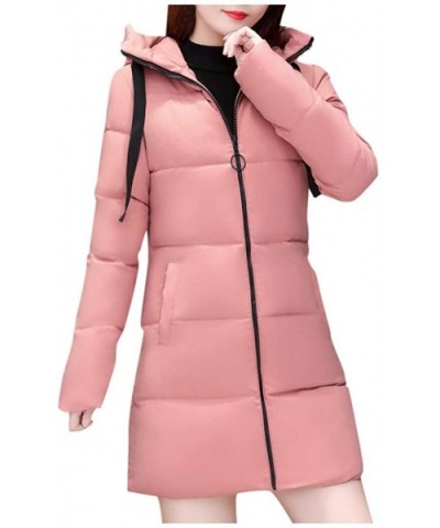 Women's Down Coat Hood Thicker Slim Down Lammy Outwear Long Parka Puffer Jacket - Pink - CC18ZOUE4DR $77.68 Thermal Underwear