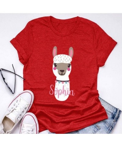 Printed T-Shirt- Summer Women's Alpaca Short Sleeve Round Neck Plus Size top - Red - CH1943R8CUL $19.21 Tops