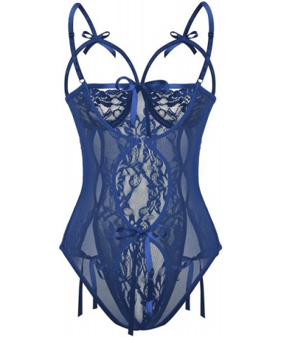 Sexy Lingerie for Women Underwire Teddy Bodysuit Lace Mesh Babydoll Clubwear - Blue - C118WOL9X8U $15.62 Baby Dolls & Chemises