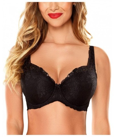 Underwired Lace Padded Bra Full Coverage 1033 - Black - C118IRN9KW4 $46.52 Bras