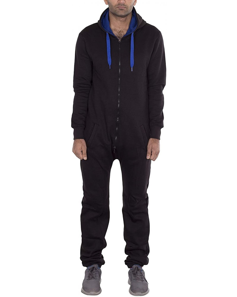 Mens Hoodie Jumpsuit Onesie One Piece Pajamas - Black/Blue - CB18L8TWNLY $51.77 Sleep Sets