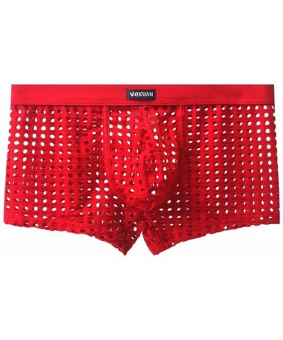 Men's Sexy See Through Openwork Boxer Briefs - Red - CM12NH46XBW $15.44 Boxers