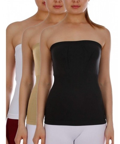 3 Pack Women's Seamless Stretch Long Bandeau Tube Top Ribbing Bottom Slimming Shirt - Black | Beige | White - CJ18XDISG7Y $29...