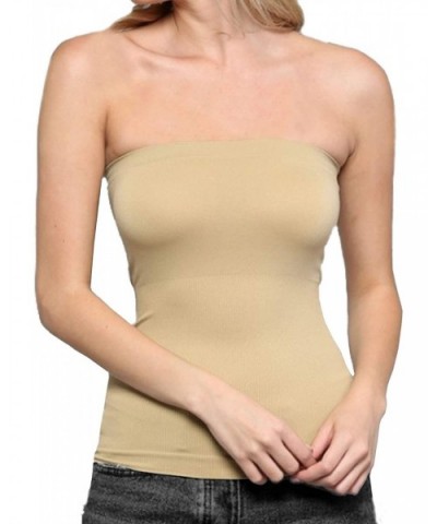 3 Pack Women's Seamless Stretch Long Bandeau Tube Top Ribbing Bottom Slimming Shirt - Black | Beige | White - CJ18XDISG7Y $29...