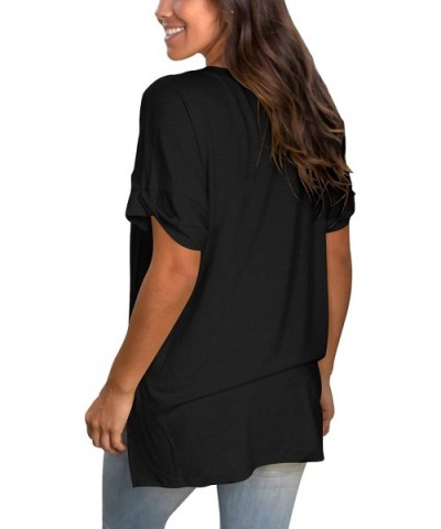 Women's Tshirts Casual V Neck Short Sleeve Loose Summer Tunic Tops - S Black - C319C29MWK8 $29.14 Tops