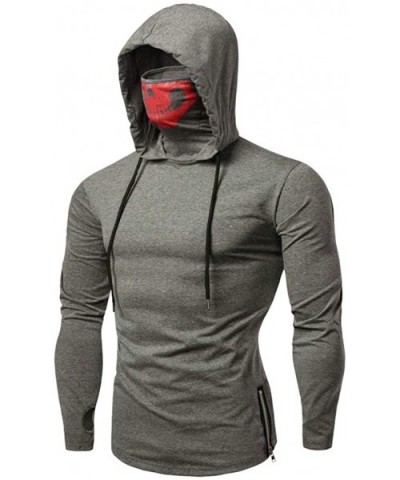 Skull Mask Hooded for Men-Half Dome Hoodie Hipster Sweatshirt Slim Fit Muscle Sportswear Long Sleeve with Side Zipper - Gray ...