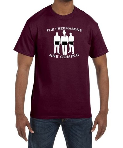 The Freemasons are Coming Masonic Men's Crewneck T-Shirt - Maroon - CO184QI5HWS $31.18 Undershirts