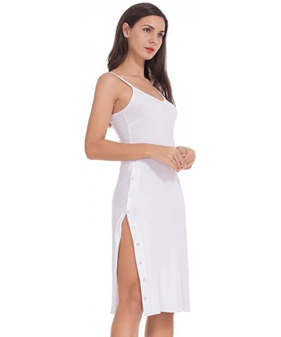 Full Slip Dresses for Women Button Down Cami Spaghetti Strap Nightgown - Botton Slit-white - CS18SIA2WAG $14.37 Slips