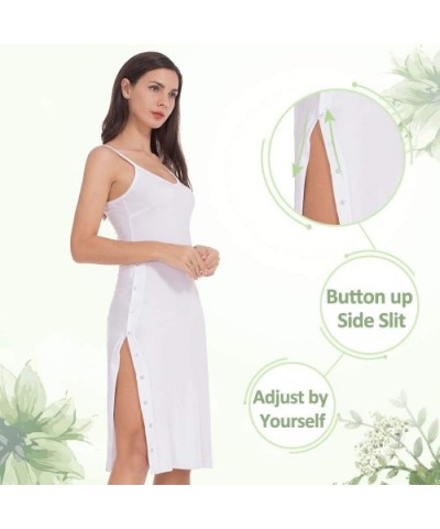 Full Slip Dresses for Women Button Down Cami Spaghetti Strap Nightgown - Botton Slit-white - CS18SIA2WAG $14.37 Slips