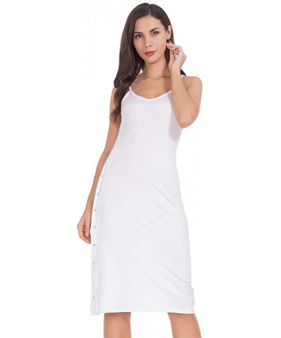 Full Slip Dresses for Women Button Down Cami Spaghetti Strap Nightgown - Botton Slit-white - CS18SIA2WAG $14.37 Slips