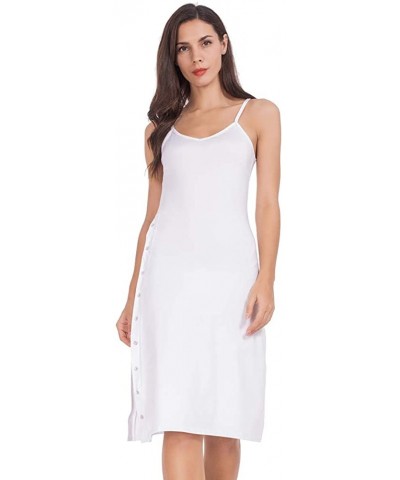 Full Slip Dresses for Women Button Down Cami Spaghetti Strap Nightgown - Botton Slit-white - CS18SIA2WAG $14.37 Slips