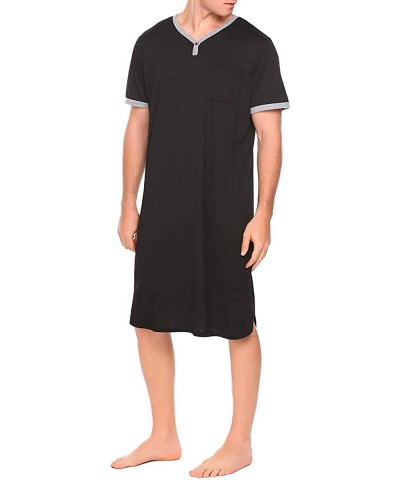 Men's Summer Nightshirt- Comfy V Neck Short Sleeve Soft Loose Pajama Sleep Shirt - Black - CY19CA8HYNE $34.96 Sleep Tops