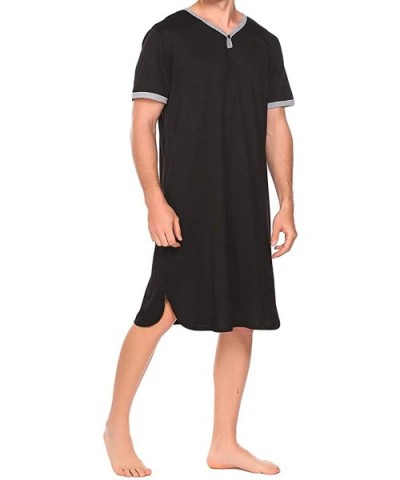 Men's Summer Nightshirt- Comfy V Neck Short Sleeve Soft Loose Pajama Sleep Shirt - Black - CY19CA8HYNE $34.96 Sleep Tops