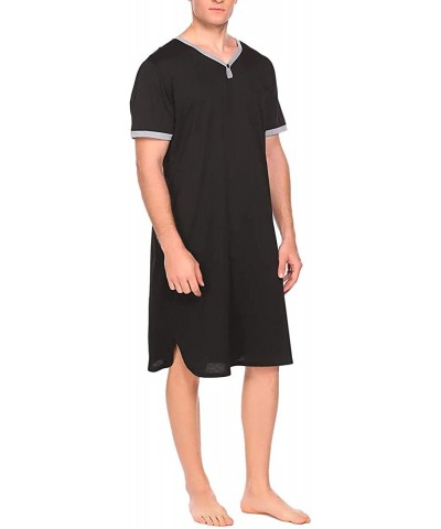 Men's Summer Nightshirt- Comfy V Neck Short Sleeve Soft Loose Pajama Sleep Shirt - Black - CY19CA8HYNE $34.96 Sleep Tops