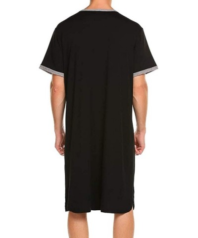 Men's Summer Nightshirt- Comfy V Neck Short Sleeve Soft Loose Pajama Sleep Shirt - Black - CY19CA8HYNE $34.96 Sleep Tops