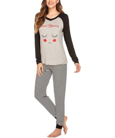 Women's Pajamas Set Long Sleeve Raglan Shirt and Pants Pj Lounge Set Print Sleepwear - A-light Grey - CE18XQW58IA $45.50 Sets